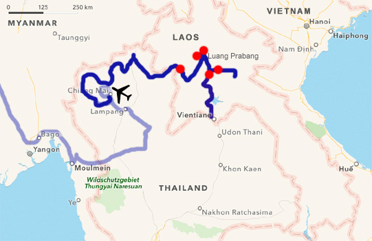 Unsere Route in Nord-Laos
